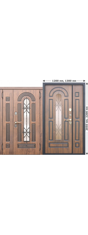 Входная металлическая дверь со стеклопакетом и ковкой Vikont 1200/1300х2050