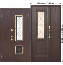 Входная металлическая нестандартная дверь со стеклопакетом Венеция 1200 Венге