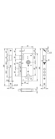 Корпус Fuaro (Фуаро) врезного замка с защёлкой DD900/C-45.85.3MR (900 3MR W/B) PB латунь Корпус Fuaro (Фуаро) врезного замка с защёлкой DD900/C-45.85.3MR (900 3MR W/B) PB латунь