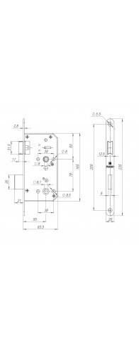 Замок Fuaro (Фуаро) врезной DD.INOX/WC-55.78 Замок Fuaro (Фуаро) врезной DD.INOX/WC-55.78