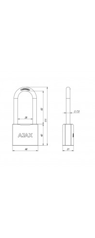 Замок Ajax (Аякс) навесной PD-0150-L (PD-01-50-L) 3 key англ. Замок Ajax (Аякс) навесной PD-0150-L (PD-01-50-L) 3 key англ.