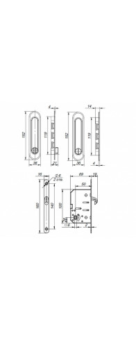 Защелка Punto (Пунто) с ручками для раздвижных дверей SH.SL152.KIT011-BK (Soft LINE SL-011) СP-8 хром