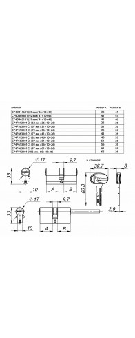 Цилиндровый механизм Mottura (Моттура) под вертушку (дл. шток) CP4P363101C5 (67 мм/31+10+26), МАТ.НИКЕЛЬ Цилиндровый механизм Mottura (Моттура) под вертушку (дл. шток) CP4P363101C5 (67 мм/31+10+26), МАТ.НИКЕЛЬ