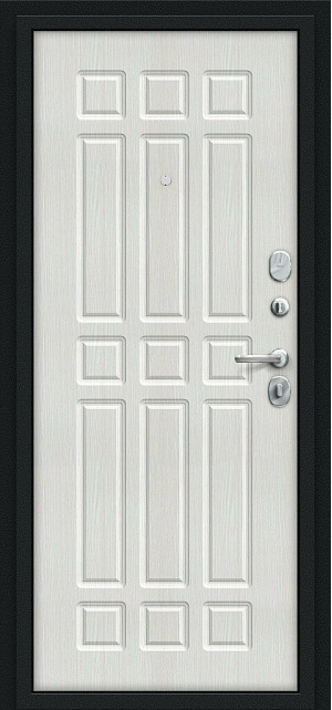 Входная дверь, серия - Bravo R, модель - Мило, цвет: Букле черное/Bianco Veralinga. Размер полотна в мм: 205*86 левое