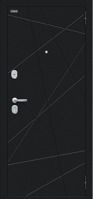 Входная дверь, серия - Bravo R, модель - Граффити-5, цвет: Букле черное/Slate Art. Размер полотна в мм: 205*86 левое