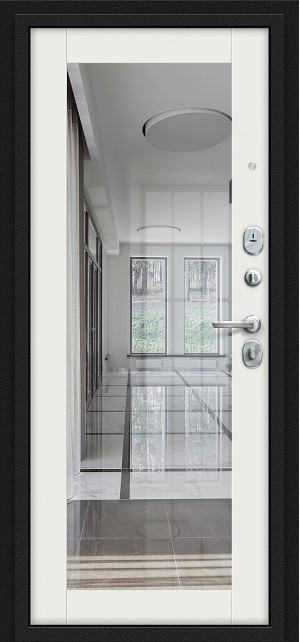 Входная дверь, серия - Bravo R, модель - Флэш, цвет: Букле черное/Off-white. Размер полотна в мм: 205*86 левое