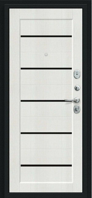 Входная дверь, серия - Bravo R, модель - Борн, цвет: Букле черное/Bianco Veralinga. Размер полотна в мм: 205*86 левое
