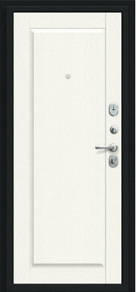 Входная дверь, серия - Bravo R, модель - Сьют Kale, цвет: Букле черное/White Wood. Размер полотна в мм: 205*86 левое