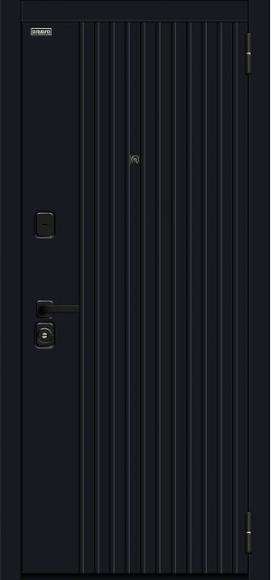 Входная дверь, серия - Bravo R, модель - Граффити-32/32, цвет: Total Black/Super White. Размер полотна в мм: 205*86 левое