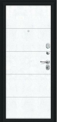 Входная дверь, серия - Bravo R, модель - Граффити-1, цвет: Букле черное/Snow Art. Размер полотна в мм: 205*86 левое