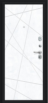 Входная дверь, серия - Bravo R, модель - Граффити-5, цвет: Букле черное/Snow Art. Размер полотна в мм: 205*86 левое