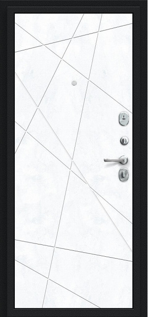 Входная дверь, серия - Bravo R, модель - Граффити-5, цвет: Букле черное/Snow Art. Размер полотна в мм: 205*96 правое