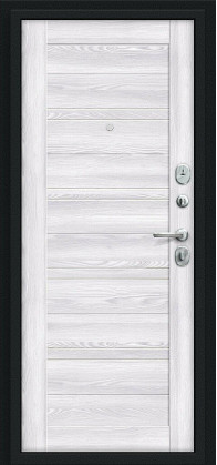 Входная дверь, серия - Bravo R, модель - Сити Kale, цвет: Букле черное/Riviera Ice. Размер полотна в мм: 205*86 левое