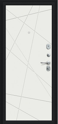 Входная дверь, серия - Bravo R, модель - Граффити-5, цвет: Букле черное/Super White. Размер полотна в мм: 205*86 левое