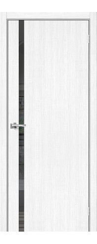 Межкомнатная дверь с покрытием из экошпона, серия - Bravo S, модель - Браво-1.55, цвет: Snow Melinga. Размер полотна в мм: 200*60, стекло - Mirox Grey