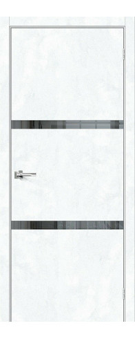 Межкомнатная дверь с покрытием из экошпона, серия - Bravo S, модель - Браво-2.55, цвет: Snow Art. Размер полотна в мм: 200*60, стекло - Mirox Grey