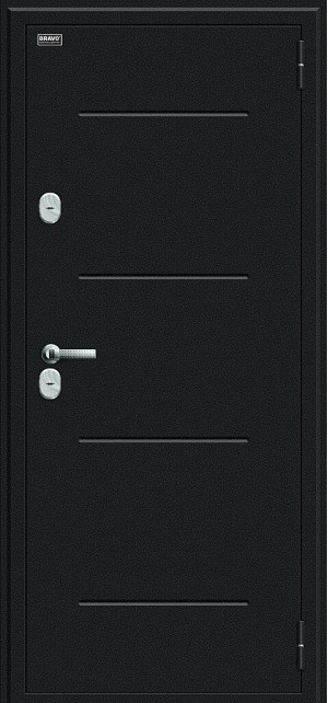 Входная дверь, серия - Bravo Thermo, модель - Thermo Лайн, цвет: Букле черное/Wenge Veralinga. Размер полотна в мм: 205*86 левое