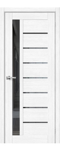 Межкомнатная дверь с покрытием из экошпона, серия - Bravo X, модель - Браво-27, цвет: Snow Melinga. Размер полотна в мм: 200*60, стекло - Mirox Grey