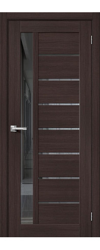 Межкомнатная дверь с покрытием из экошпона, серия - Bravo X, модель - Браво-27, цвет: Wenge Melinga. Размер полотна в мм: 200*60, стекло - Mirox Grey