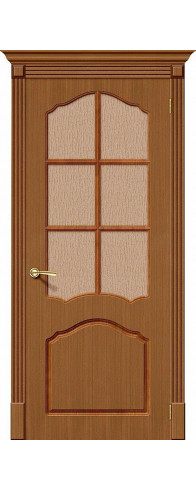 Межкомнатная дверь с покрытием из шпона, серия - Fine-line, модель - Каролина, цвет: Ф-11 (Орех). Размер полотна в мм: 200*70, стекло - Риф.