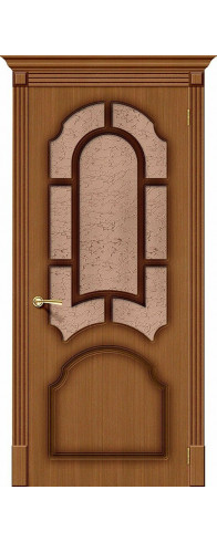 Межкомнатная дверь с покрытием из шпона, серия - Fine-line, модель - Соната, цвет: Ф-11 (Орех). Размер полотна в мм: 200*60, стекло - Риф.