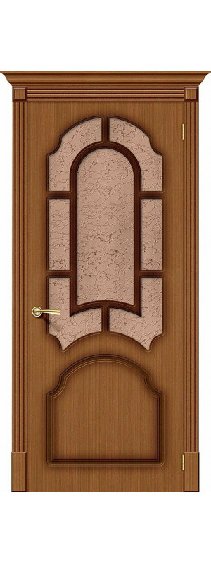 Межкомнатная дверь с покрытием из шпона, серия - Fine-line, модель - Соната, цвет: Ф-11 (Орех). Размер полотна в мм: 200*80, стекло - Риф.