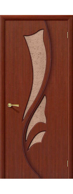 Межкомнатная дверь с покрытием из шпона, серия - Fine-line, модель - Эксклюзив, цвет: Ф-15 (Макоре). Размер полотна в мм: 200*70, стекло - Риф.
