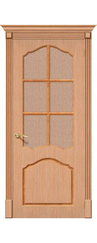 Межкомнатная дверь с покрытием из шпона, серия - Fine-line, модель - Каролина, цвет: Ф-05 (Дуб). Размер полотна в мм: 200*60, стекло - Риф.