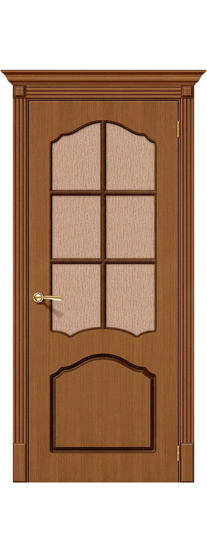 Межкомнатная дверь с покрытием из шпона, серия - Fine-line, модель - Каролина, цвет: Ф-11 (Орех). Размер полотна в мм: 200*70, стекло - Риф.