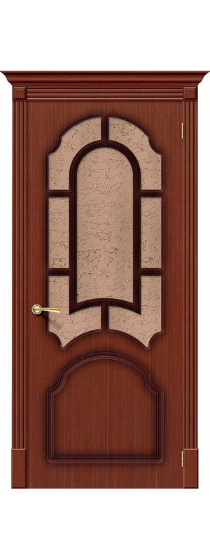 Межкомнатная дверь с покрытием из шпона, серия - Fine-line, модель - Соната, цвет: Ф-15 (Макоре). Размер полотна в мм: 200*90, стекло - Риф.
