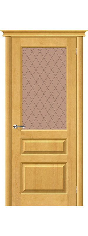 Межкомнатная дверь из массива,  модель - М5, цвет: Т-04 (Медовый). Размер полотна в мм: 200*60, стекло - Кристалл