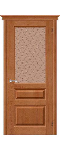 Межкомнатная дверь из массива,  модель - М5, цвет: Т-05 (Светлый Лак). Размер полотна в мм: 200*60, стекло - Кристалл