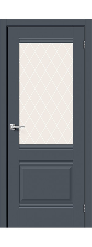 Межкомнатная дверь с покрытием из эмалита, серия - Prima, модель - Прима-3, цвет: Stormy Matt. Размер полотна в мм: 200*90, стекло - White Сrystal