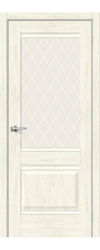 Межкомнатная дверь с покрытием из экошпона, серия - Prima, модель - Прима-3, цвет: Nordic Oak. Размер полотна в мм: 200*70, стекло - White Сrystal