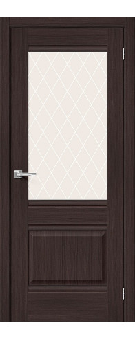 Межкомнатная дверь с покрытием из экошпона, серия - Prima, модель - Прима-3, цвет: Wenge Melinga. Размер полотна в мм: 200*70, стекло - White Сrystal