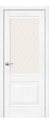 Межкомнатная дверь с покрытием из экошпона, серия - Prima, модель - Прима-3, цвет: Snow Melinga. Размер полотна в мм: 200*60, стекло - White Сrystal
